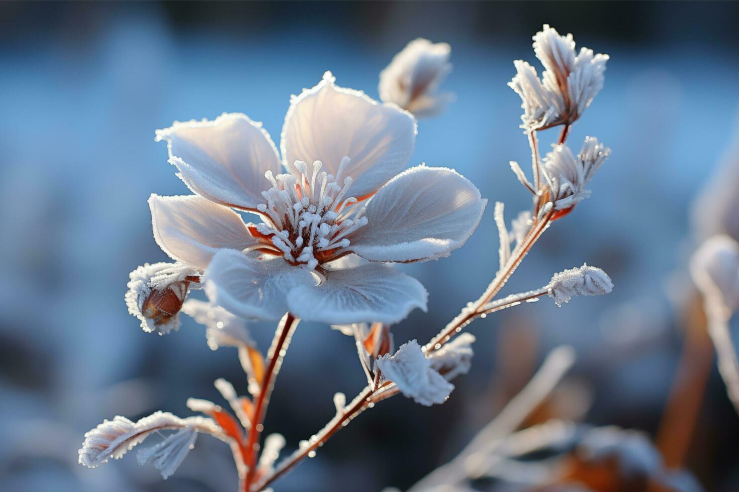 AI generated Captivating close up-shot-capturing-the-exquisite-beauty-of-hoarfrost-in-a-natural-setting photo