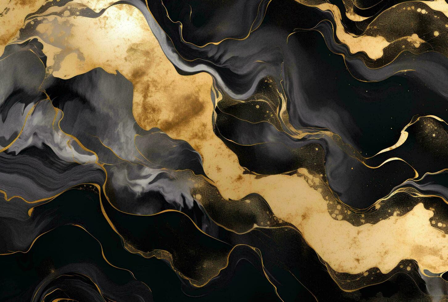 AI generated Marbled black gold abstract background. Liquid marble ink pattern. abstract paint mixing in watercolor photo