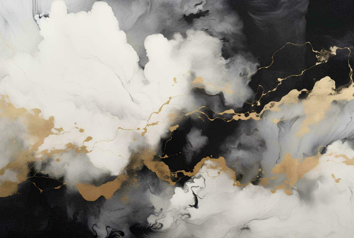 AI generated Marbled black gold abstract background. Liquid marble ink pattern. abstract paint mixing in watercolor photo
