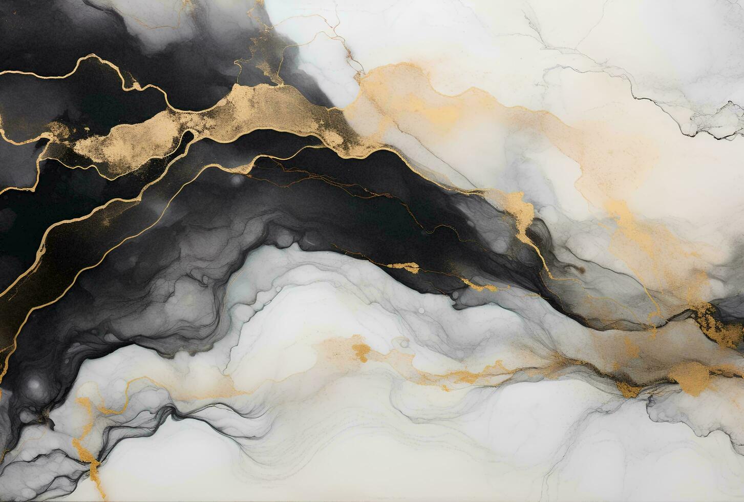 AI generated Marbled black gold abstract background. Liquid marble ink pattern. abstract paint mixing in watercolor photo