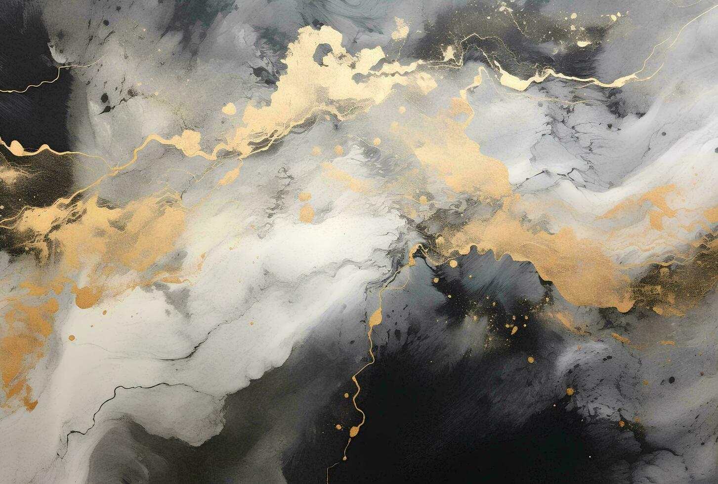 AI generated Marbled black gold abstract background. Liquid marble ink pattern. abstract paint mixing in watercolor photo