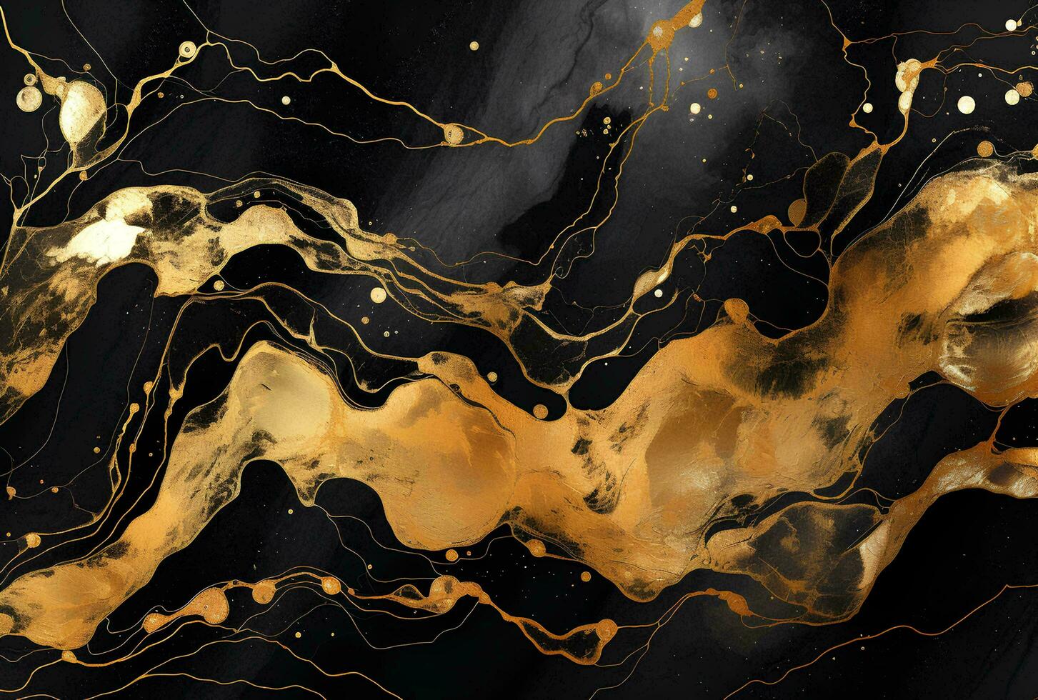 AI generated Marbled black gold abstract background. Liquid marble ink pattern. abstract paint mixing in watercolor photo