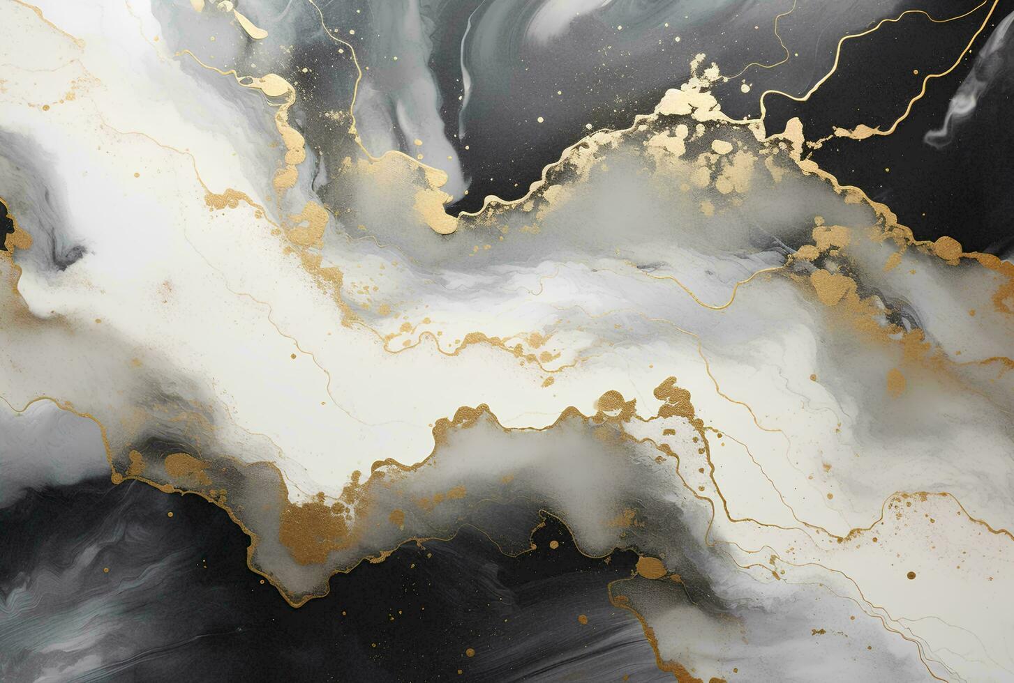 AI generated Marbled black gold abstract background. Liquid marble ink pattern. abstract paint mixing in watercolor photo