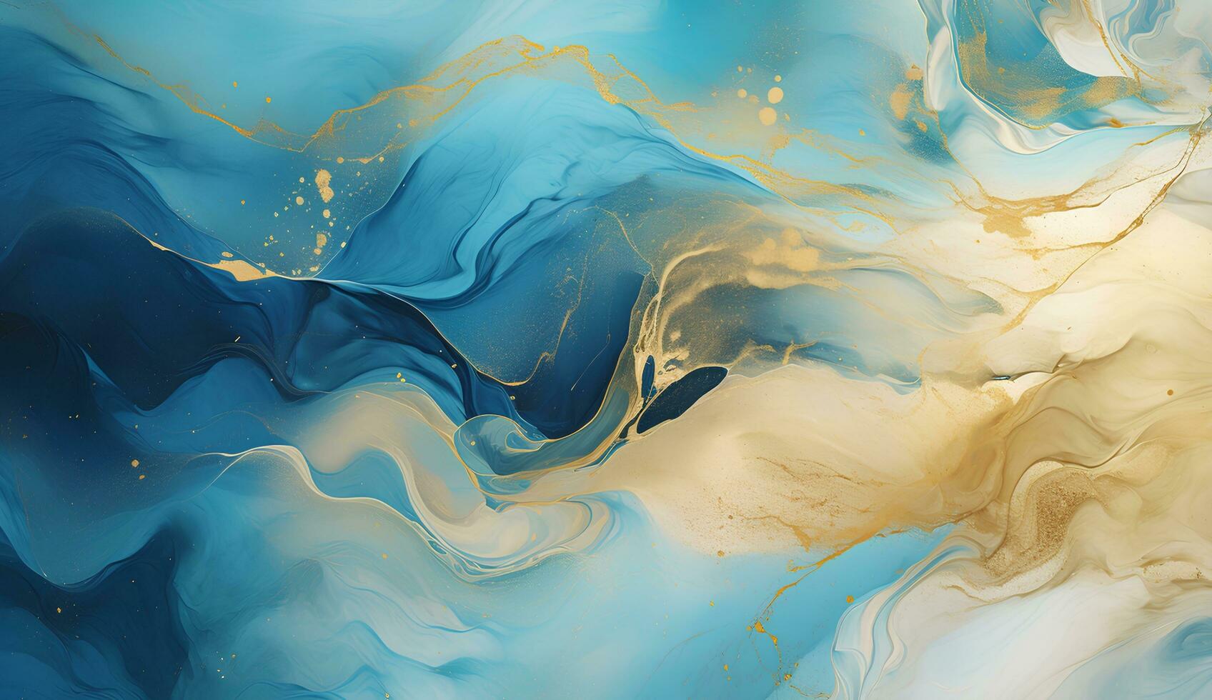 AI generated Marbled blue and golden abstract background. Liquid marble ink pattern. abstract background with blue, yellow and white paint mixing in water photo