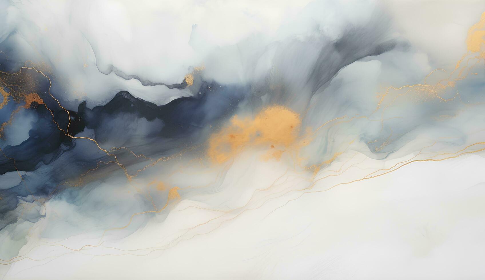 AI generated Marbled blue and golden abstract background. Liquid marble ink pattern. abstract background with blue, yellow and white paint mixing in water photo