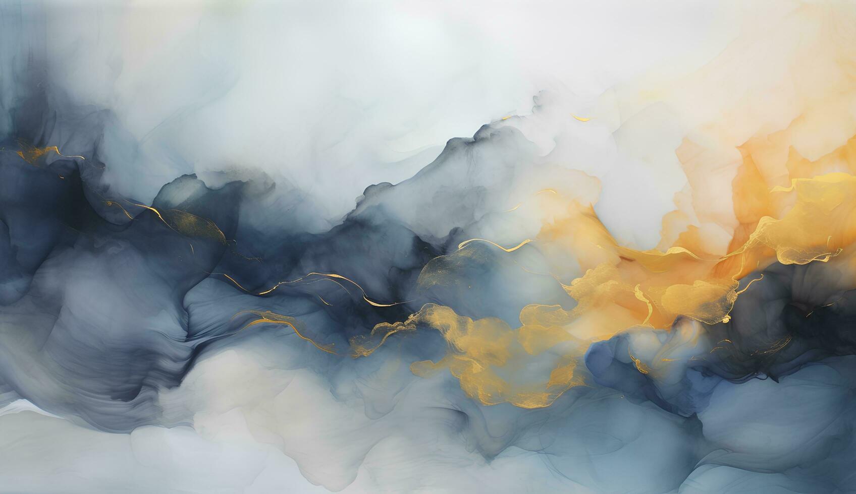 AI generated Marbled blue and golden abstract background. Liquid marble ink pattern. abstract background with blue, yellow and white paint mixing in water photo