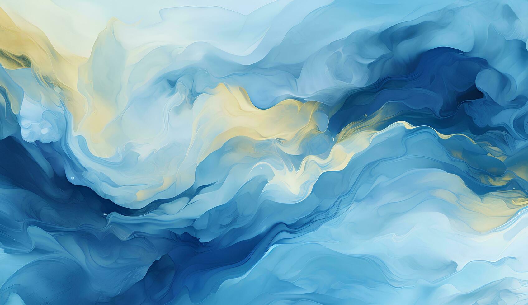 AI generated Marbled blue and golden abstract background. Liquid marble ink pattern. abstract background with blue, yellow and white paint mixing in water photo