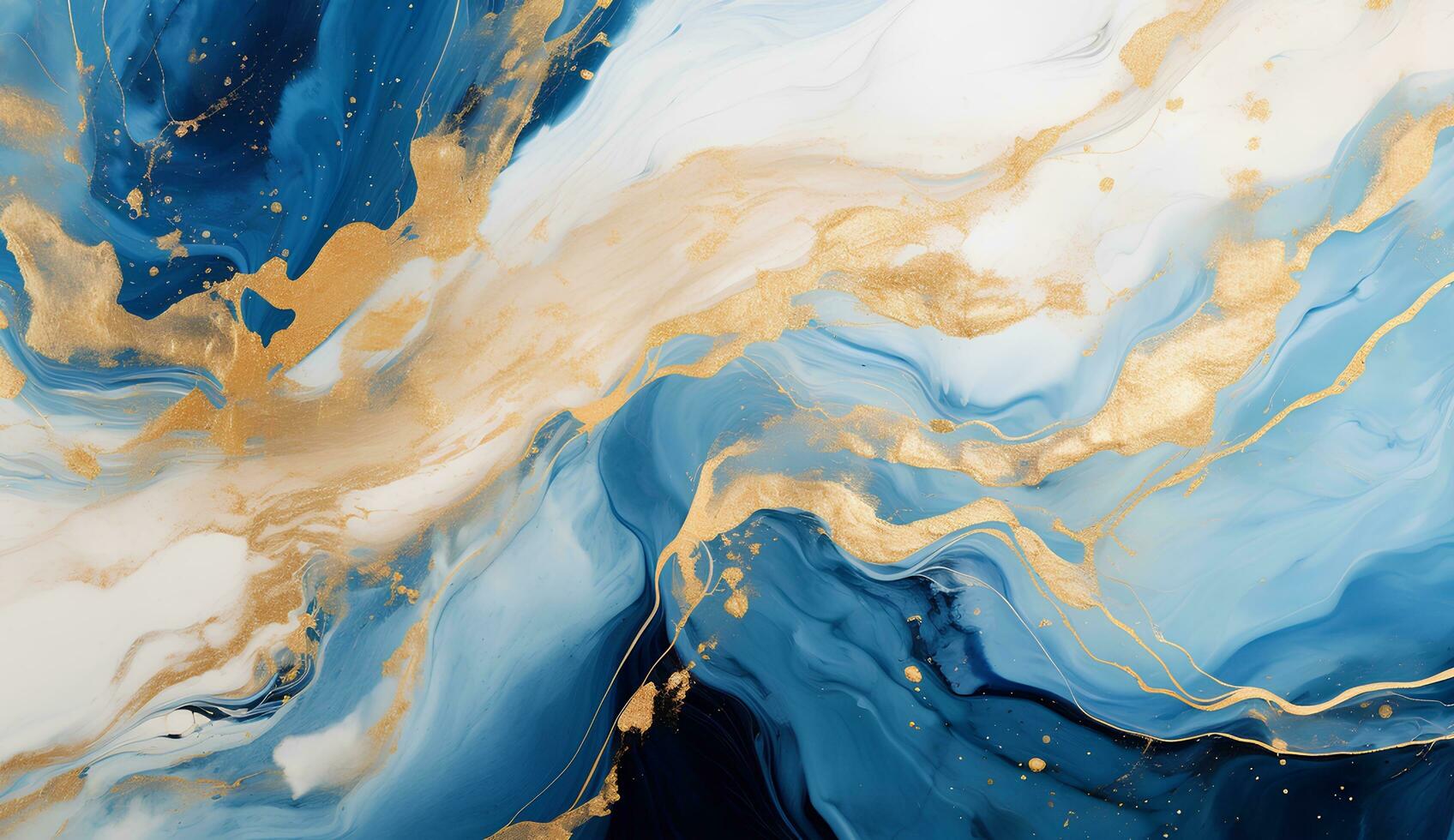 AI generated Marbled blue and golden abstract background. Liquid marble ink pattern. abstract background with blue, yellow and white paint mixing in water photo