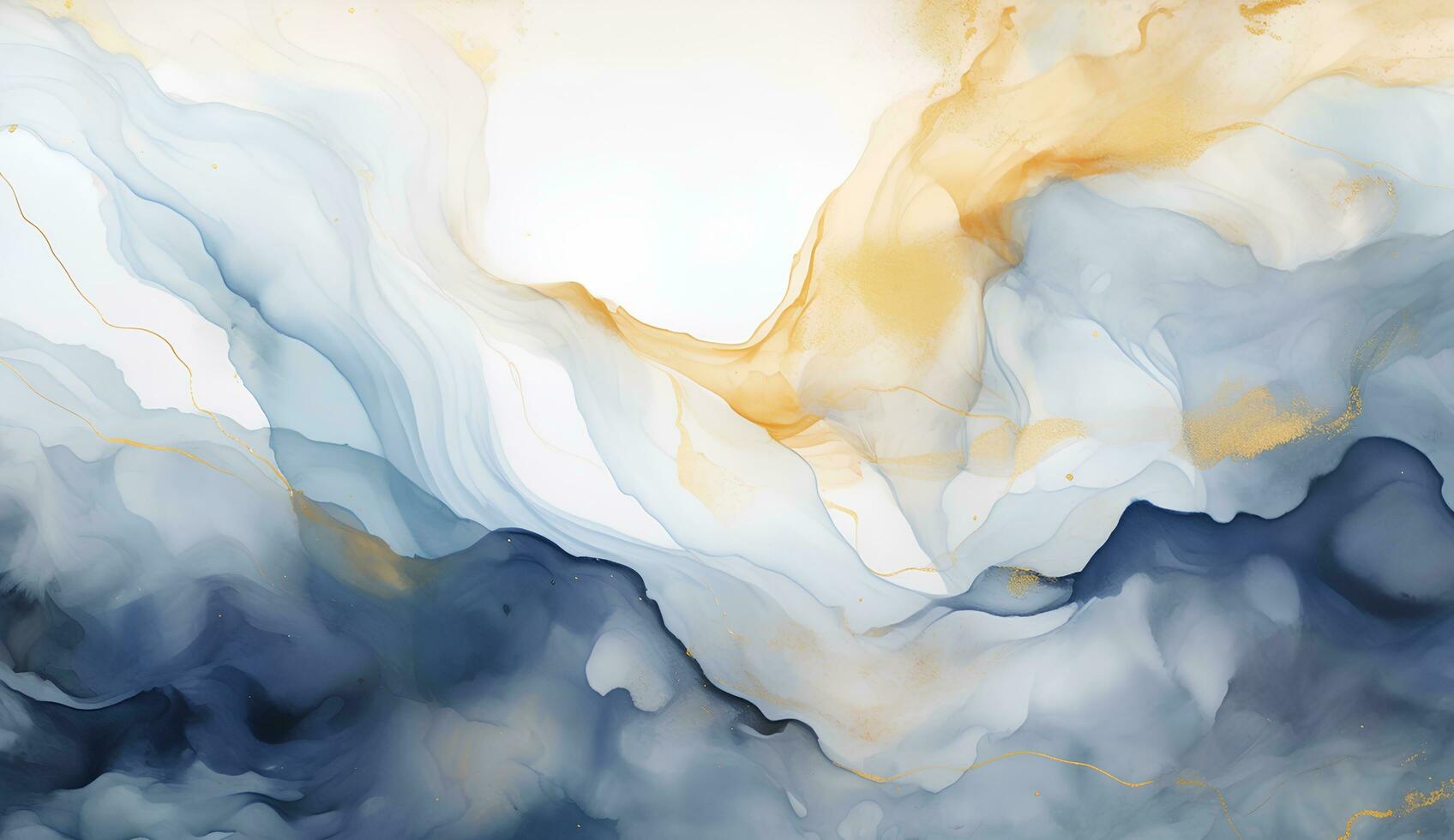 AI generated Marbled blue and golden abstract background. Liquid marble ink pattern. abstract background with blue, yellow and white paint mixing in water photo