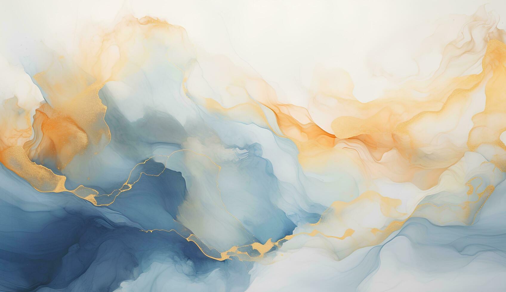 AI generated Marbled blue and golden abstract background. Liquid marble ink pattern. abstract background with blue, yellow and white paint mixing in water photo