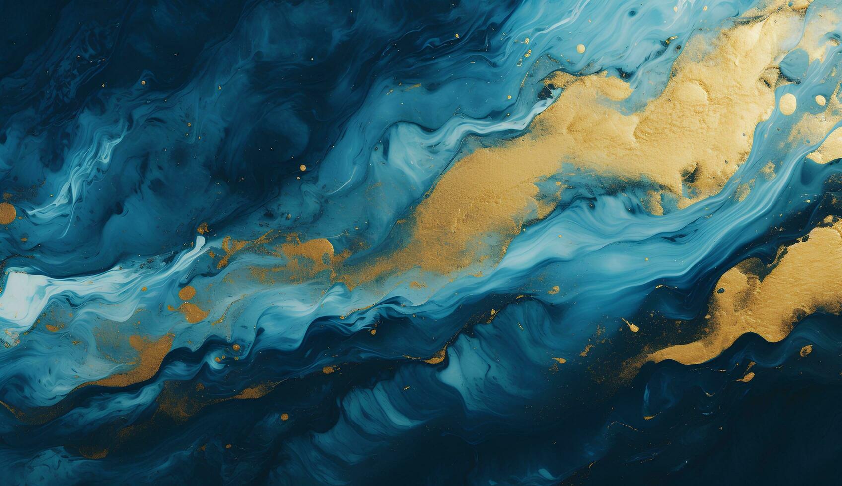 AI generated Marbled blue and golden abstract background. Liquid marble ink pattern. abstract background with blue, yellow and white paint mixing in water photo
