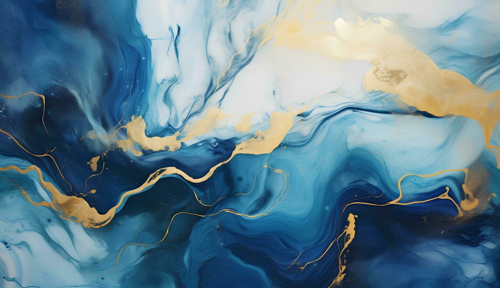 AI generated Marbled blue and golden abstract background. Liquid marble ink pattern. abstract background with blue, yellow and white paint mixing in water photo