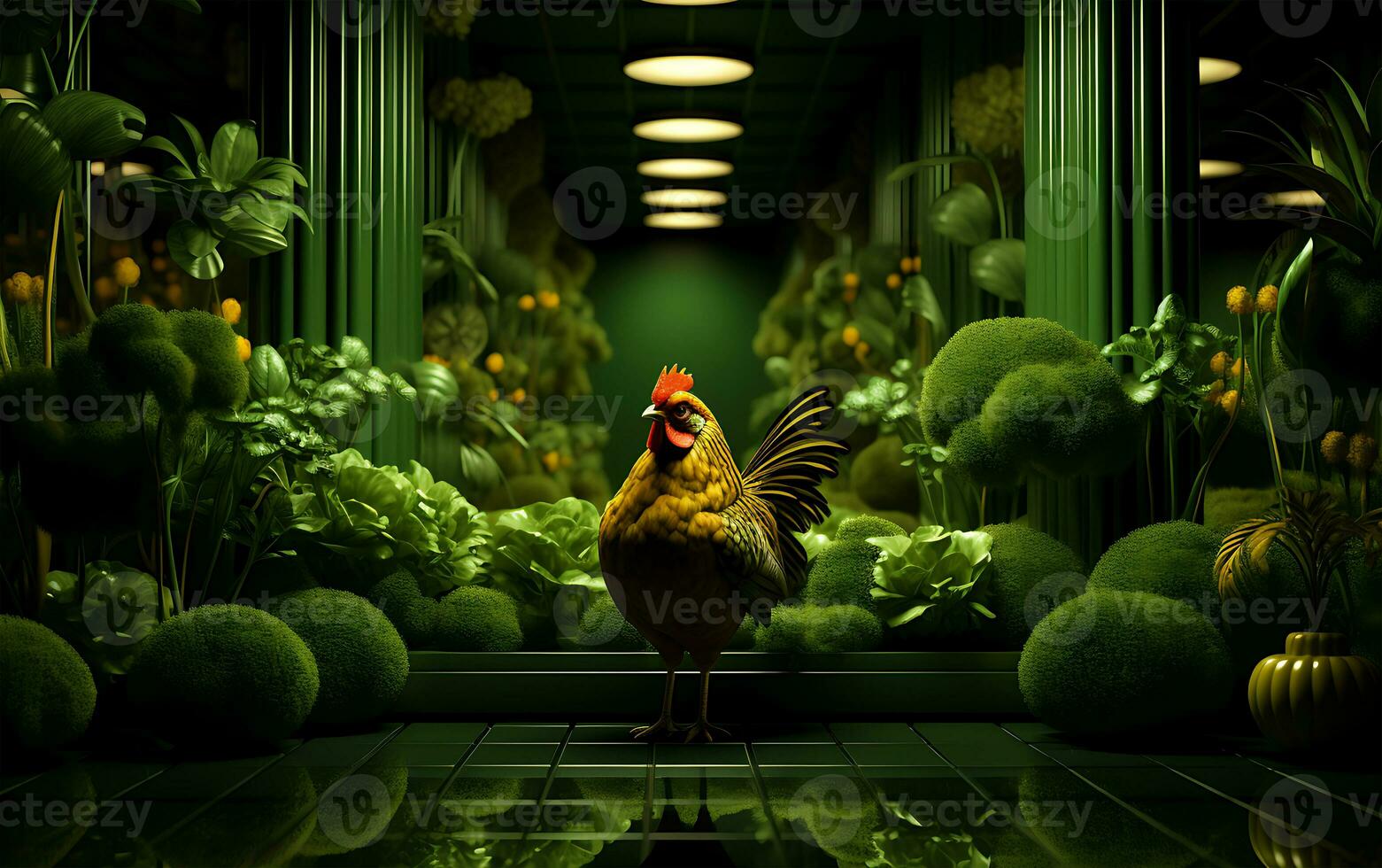 AI generated View of a green hen-house scene on St. Patrick's Day photo