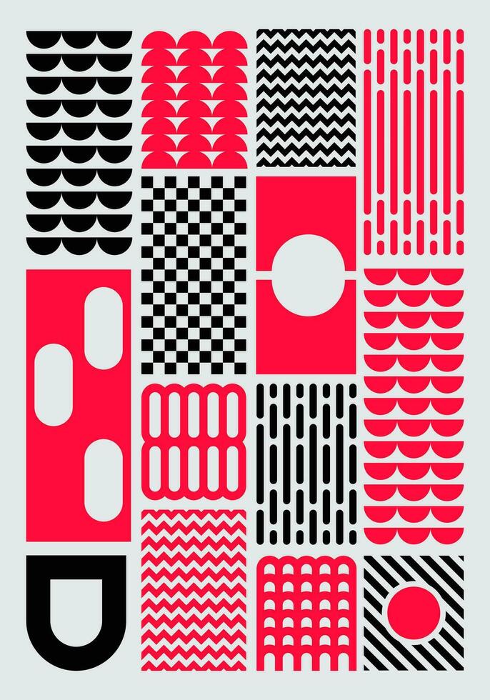 Abstract shapes flat design arrangement of various geometric element poster bauhaus inspired mosaic pattern vector