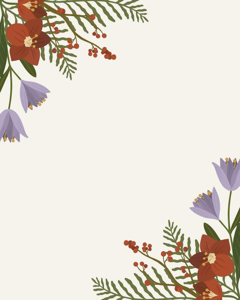 flower background flat florist decoration layout illustration vector bern, misletoe, winter red, eucalyptus