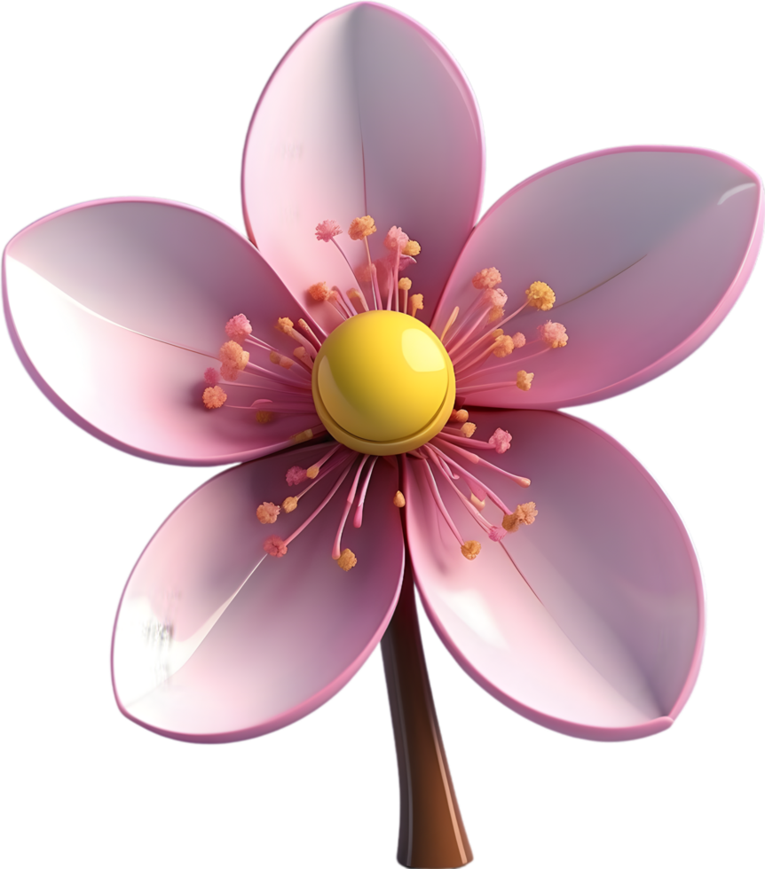 ai generado Cereza florecer rama con rosado flores y hojas png