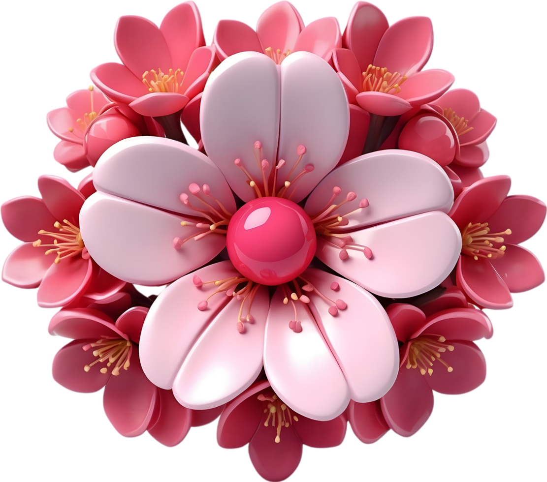 AI generated cherry blossom branch with pink flowers and leaves png