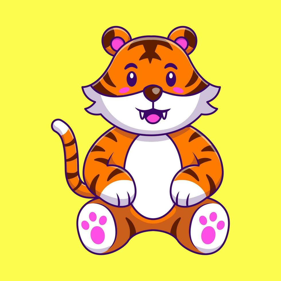 Cute Sitting Tiger Cartoon Vector Icons Illustration. Flat Cartoon Concept. Suitable for any creative project.