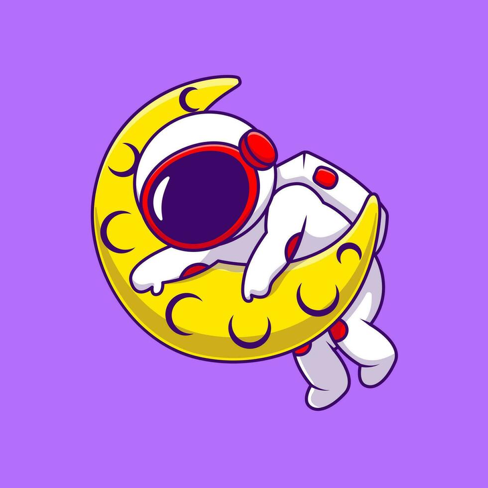 Cute Astronaut Hanging On Eclipse Moon Cartoon Vector Icons Illustration. Flat Cartoon Concept. Suitable for any creative project.