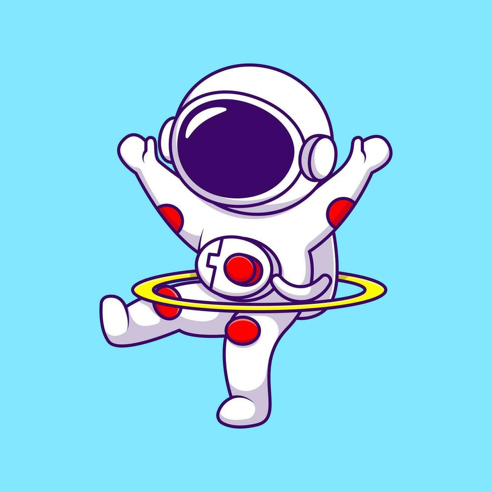 linda astronauta jugando hula aro dibujos animados vector íconos ilustración. plano dibujos animados concepto. adecuado para ninguna creativo proyecto.