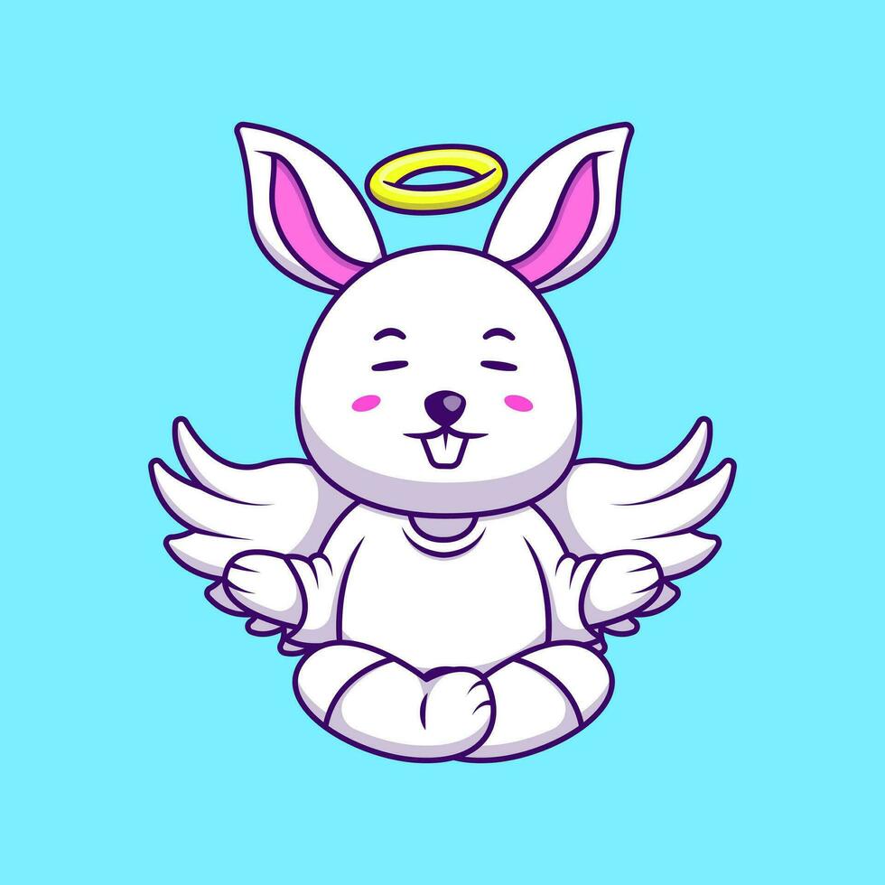 Cute Angel Rabbit Floating With Meditating Cartoon Vector Icons Illustration. Flat Cartoon Concept. Suitable for any creative project.