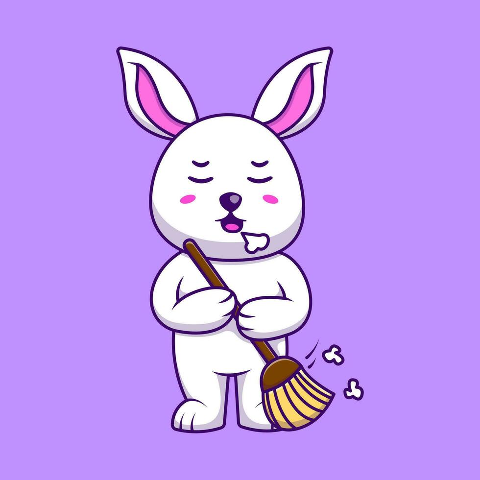 Cute Rabbit Sweep Cartoon Vector Icons Illustration. Flat Cartoon Concept. Suitable for any creative project.