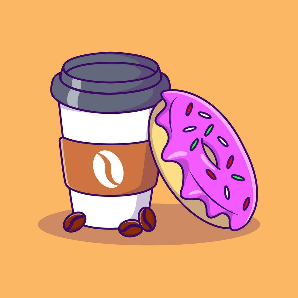 Coffee And a Doughnut Cartoon Vector Icons Illustration. Flat Cartoon Concept. Suitable for any creative project.