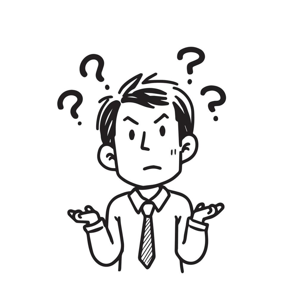 cartoon man thinking wondering hand drawn illustrator vector