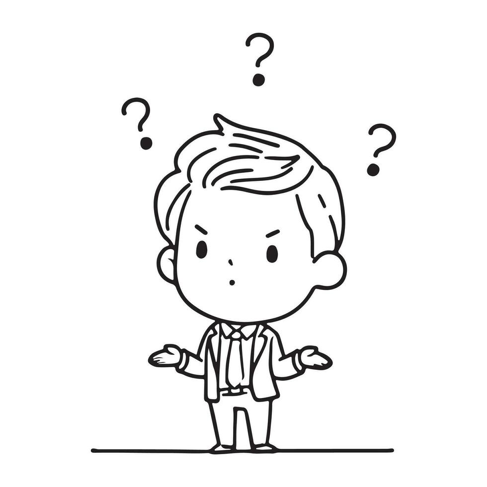 cartoon man thinking wondering hand drawn illustrator vector