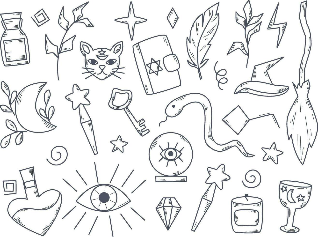 Magic set doodle sketch style vector