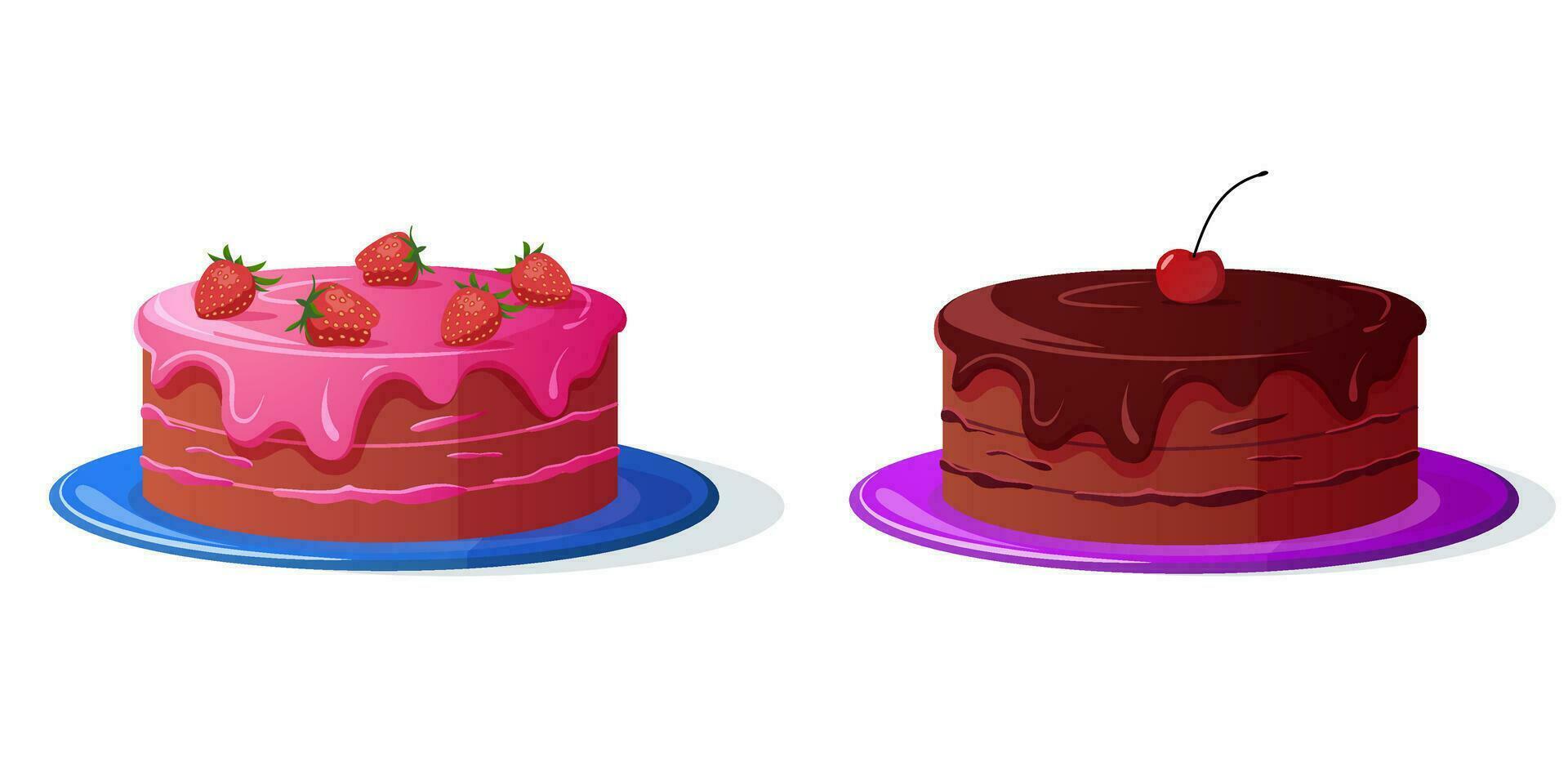 Strawberry and Chocolate Cakes Vector Illustration