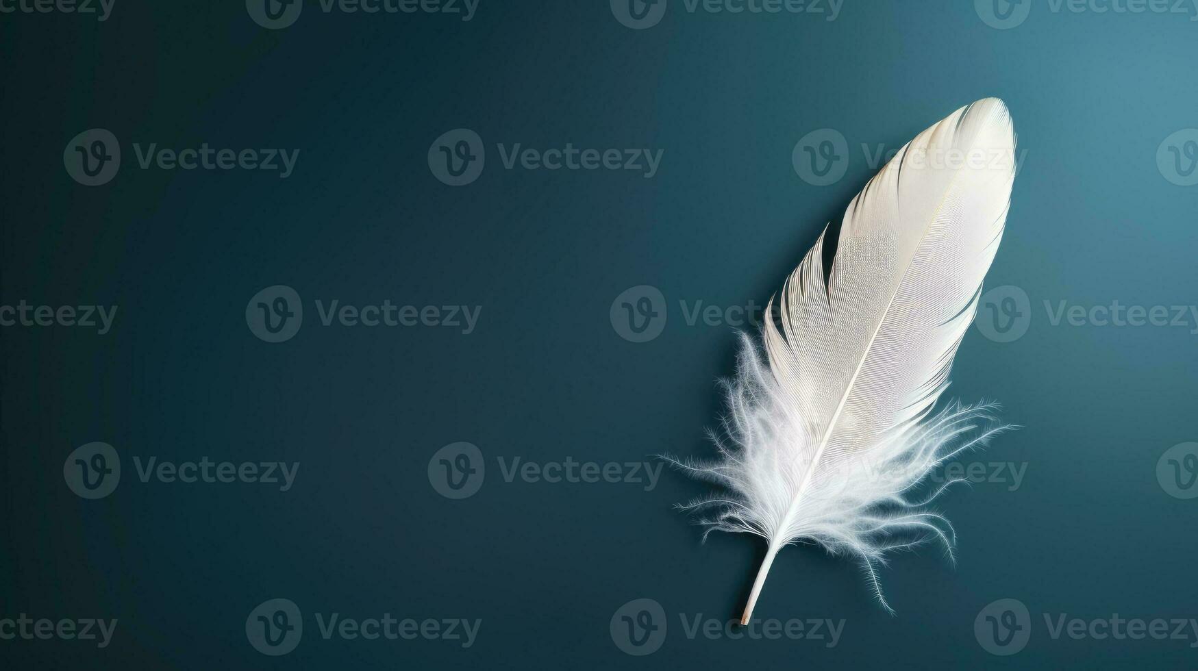 AI generated A single white feather against a gradient dark background symbolizing lightness photo