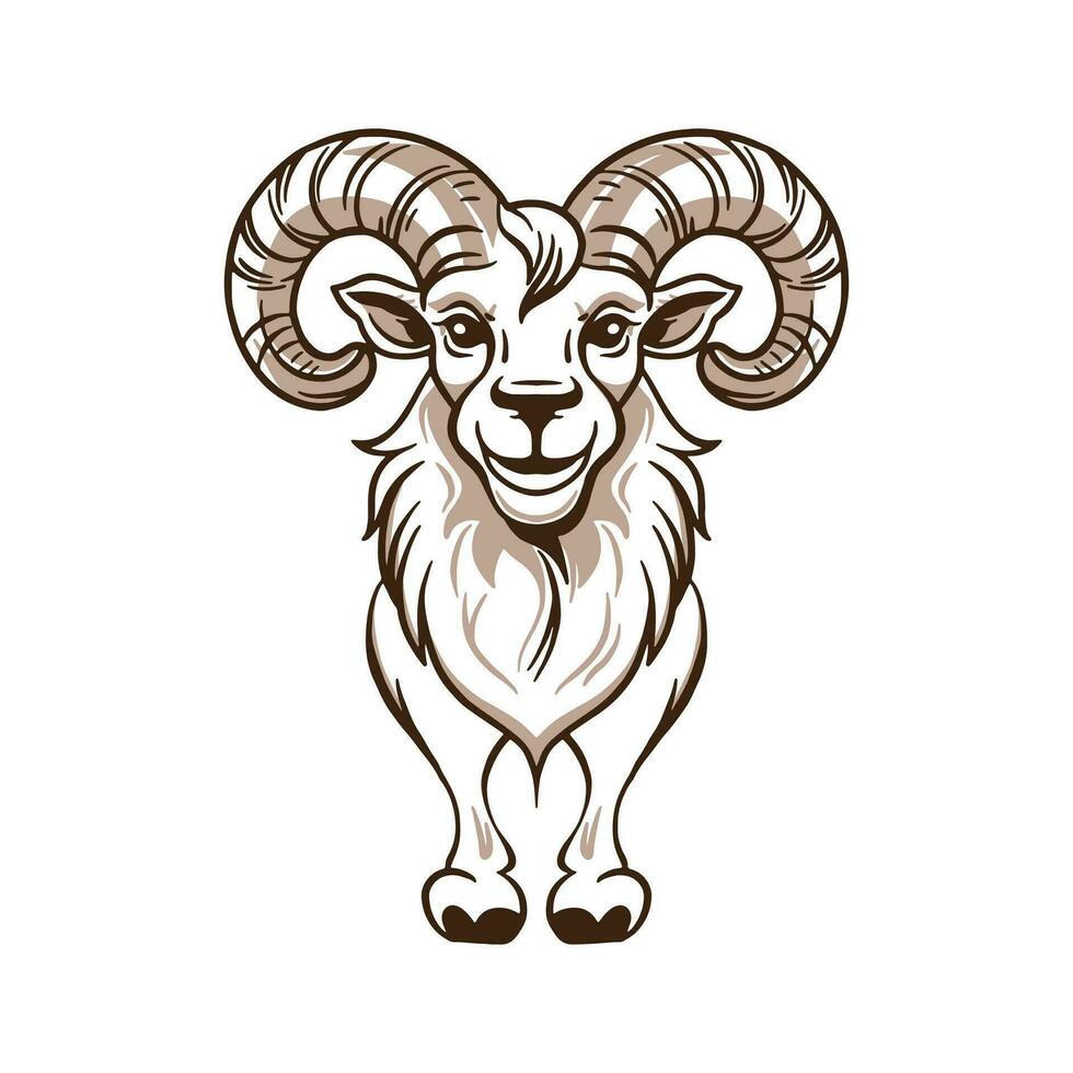 A hand-drawn goat. Retro style engraving. A farm animal in the line style. vector