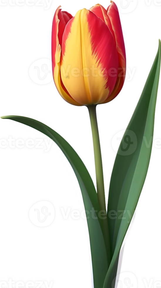 AI generated a red and yellow tulip on a transparent background png