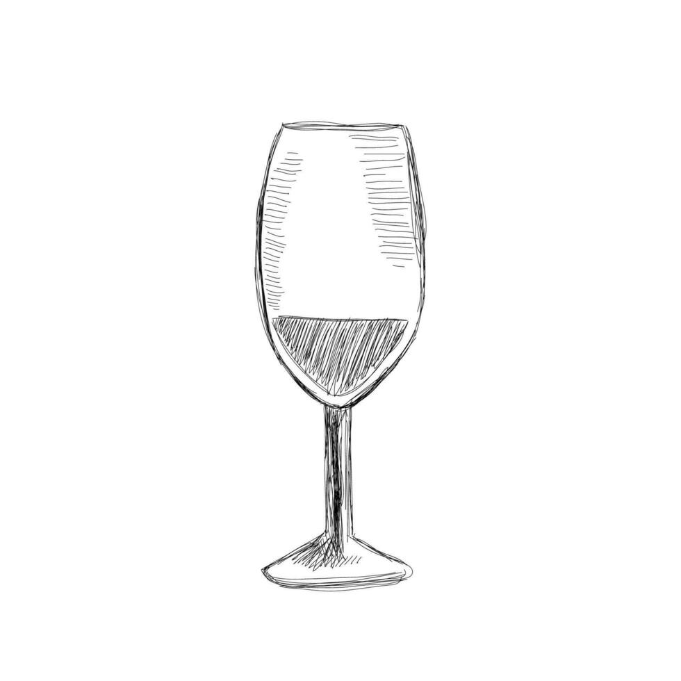 Wine glass on a white background. Black and white sketch. Vector