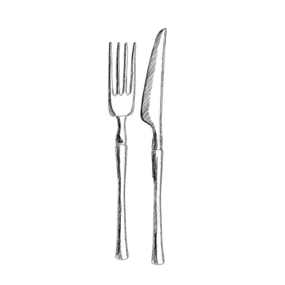 A set of cutlery is a black and white sketch. Vector. Wedding decor. vector