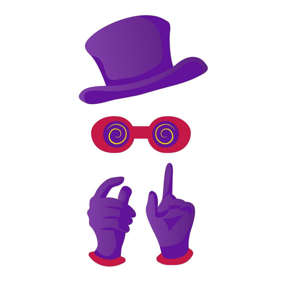 Magician s hat, glasses and gloves. Vector. vector