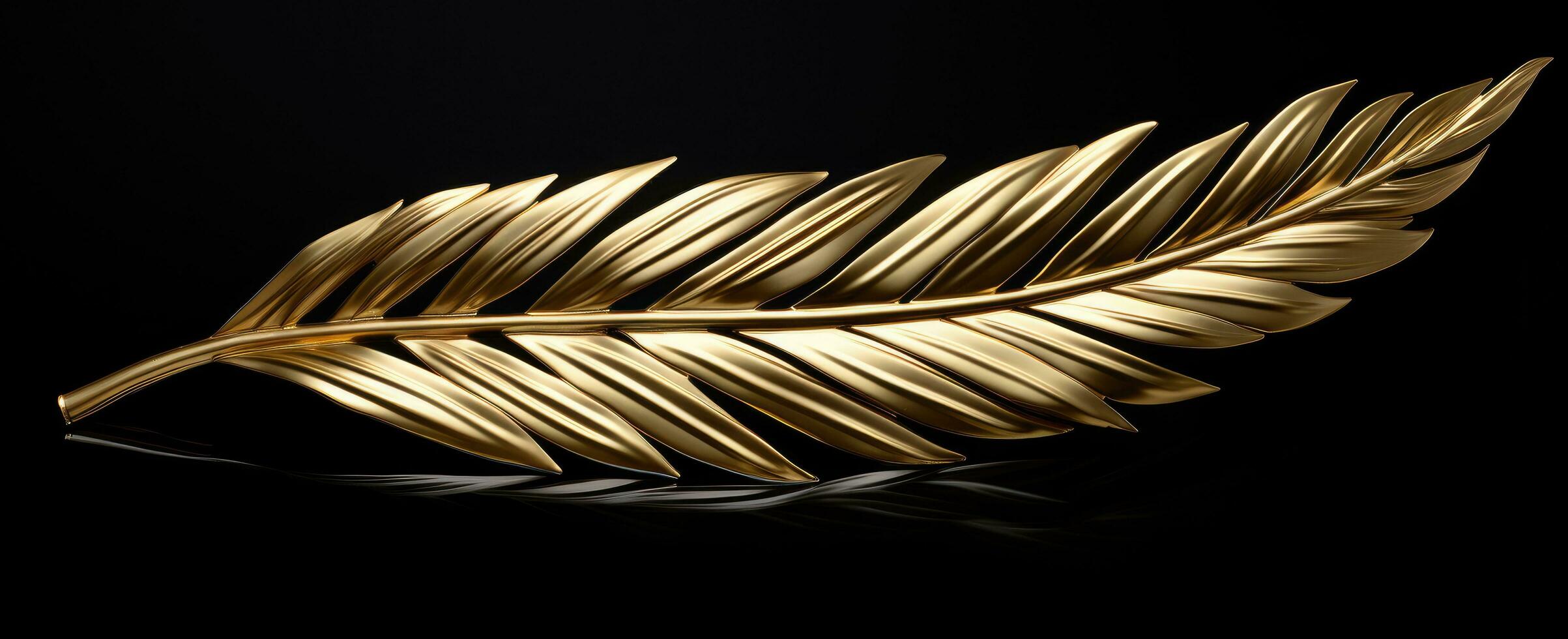 AI generated a gold palm leaf is seen against a black background photo