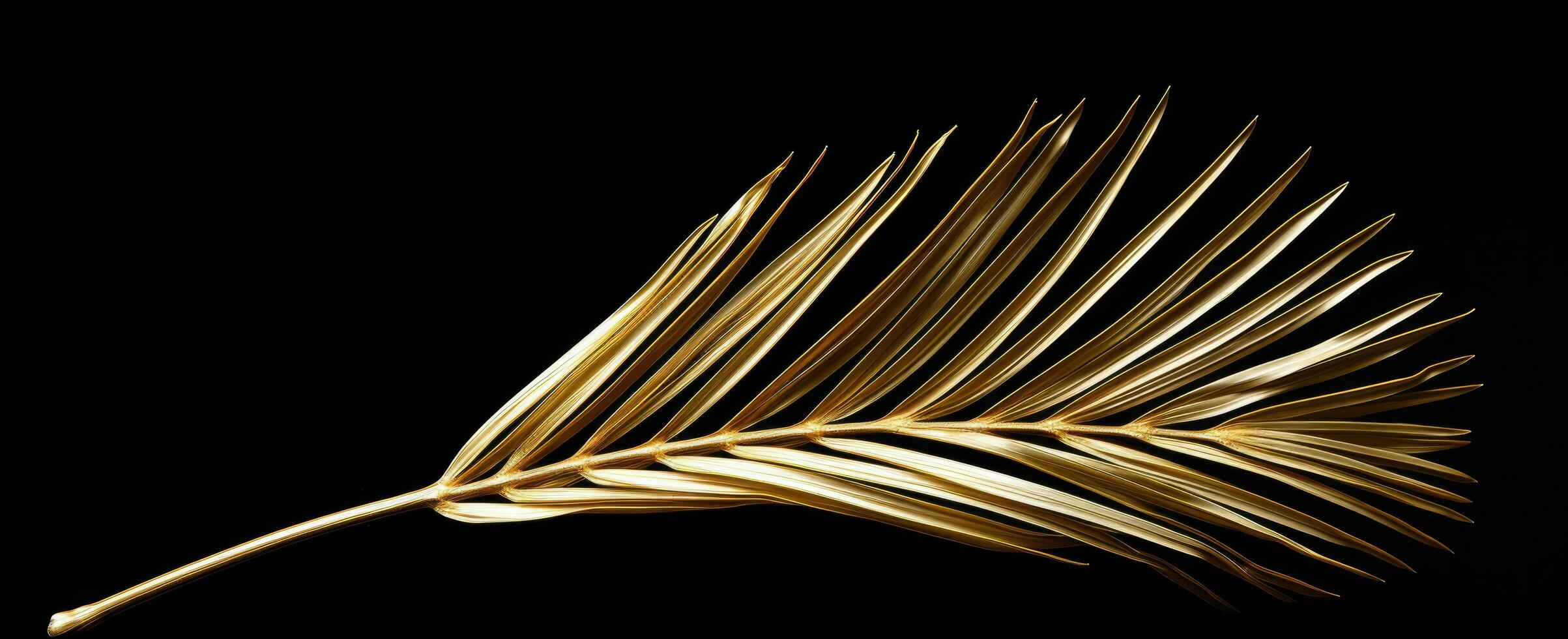 AI generated a gold palm leaf is seen against a black background photo