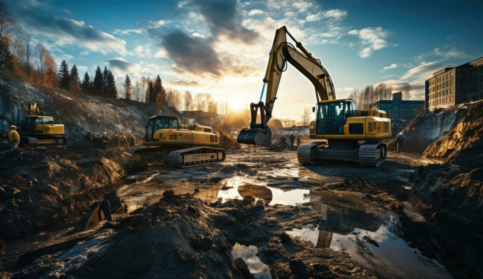 AI generated a construction site filled with heavy equipment photo