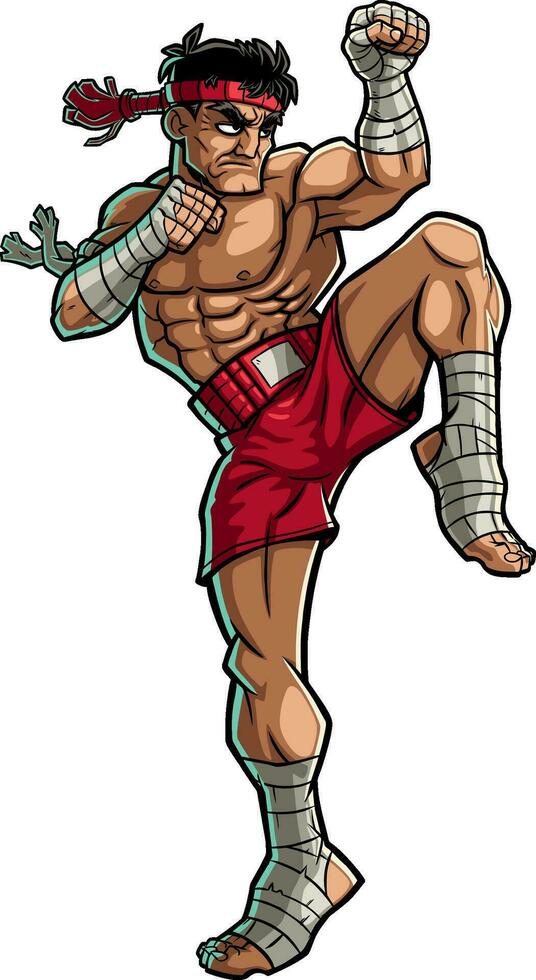 luchador de muay thai vector