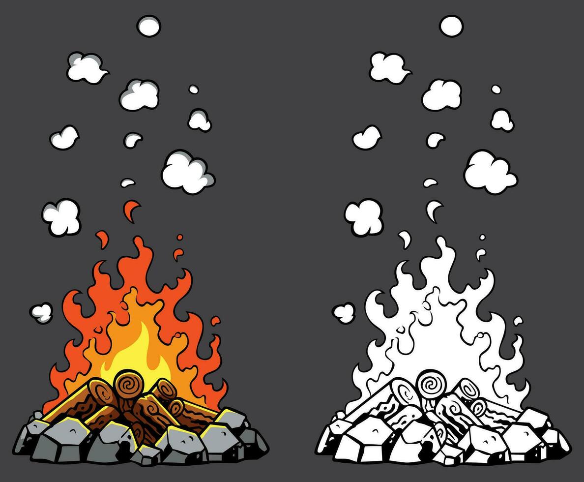 Campfire Cartoon Set vector