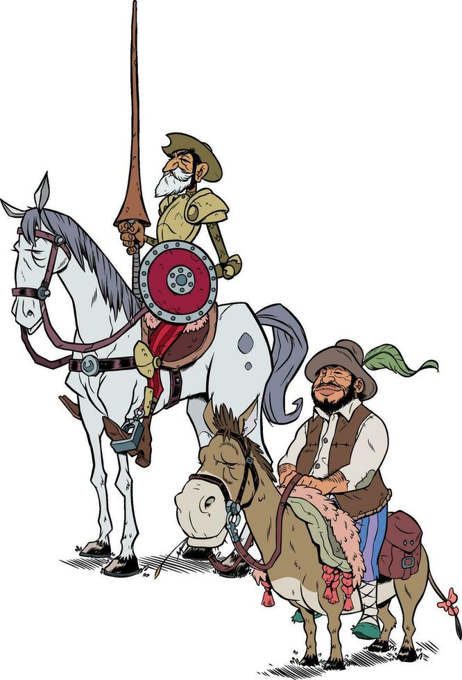 don Quijote y sancho panza en blanco vector