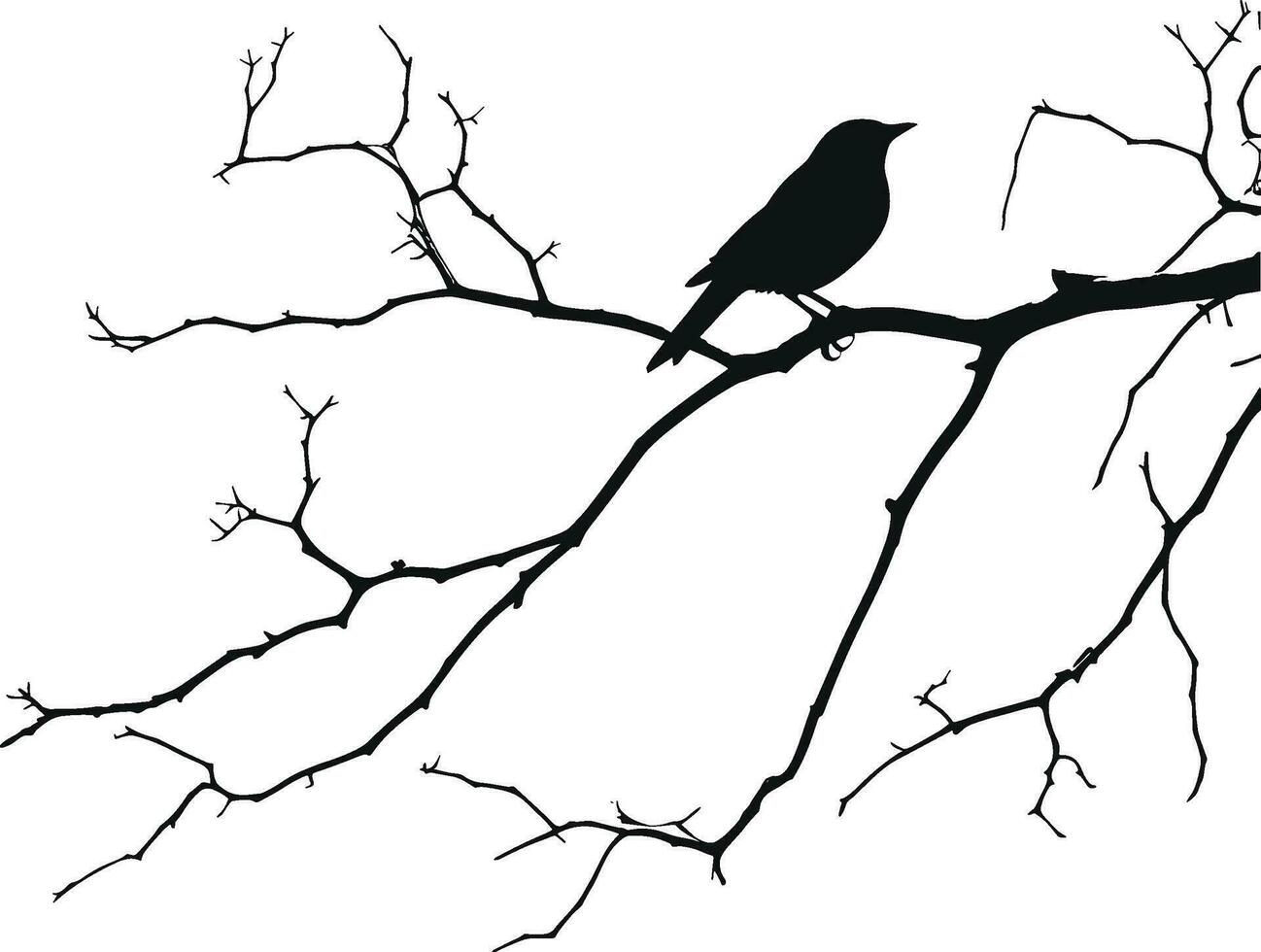 negro silueta pájaro en el rama. gorrión. para bandera, póster, icono, insignia. vector ilustración. ai generado ilustración.