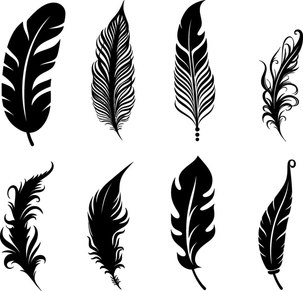 Vector group of black feather on white background. Easy editable layered vector illustration. AI generated illustration.