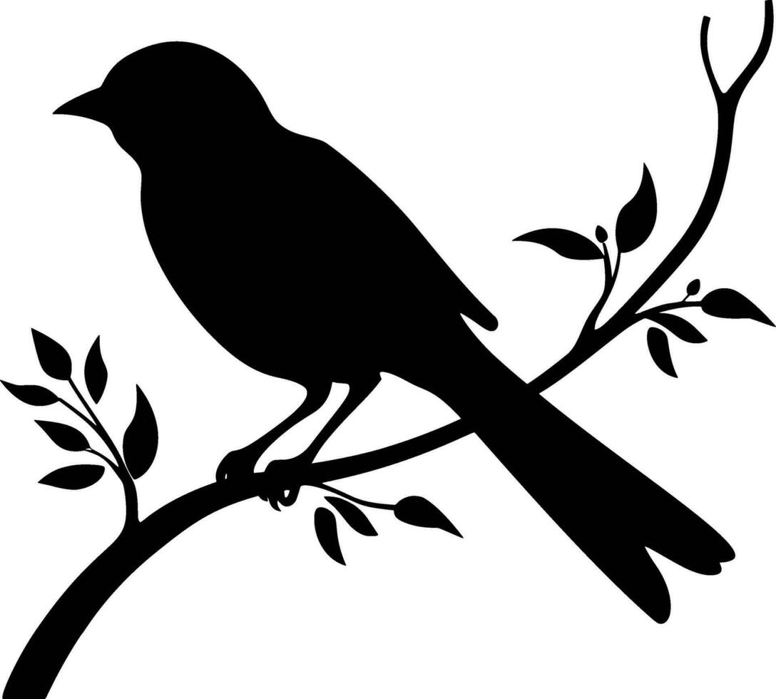 Black silhouette bird on the branch. Sparrow. For banner, poster, icon, badge. Vector illustration. AI generated illustration.