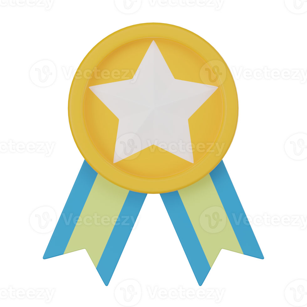 Triumphant 3D Icons, Star Badge, Achievement Medal, Approved Rank Symbol. 3D render png