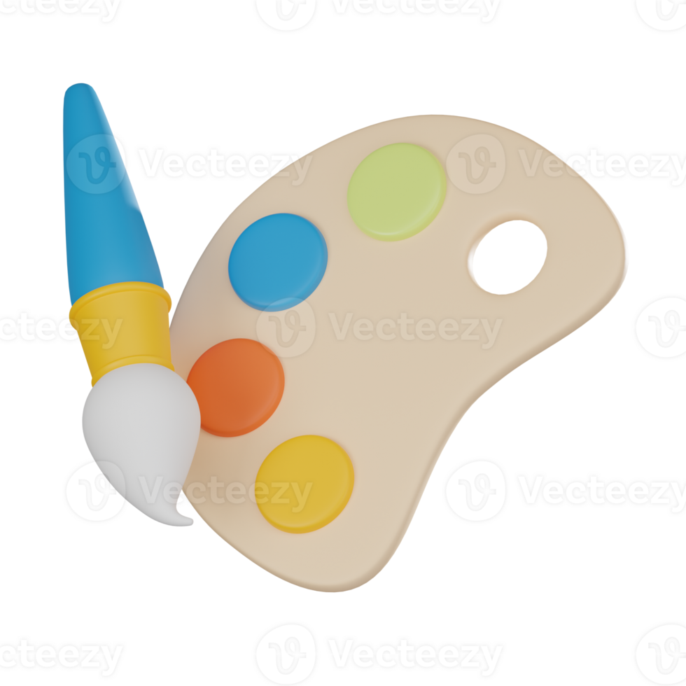Artistic Learning, of Art Palette and Brush for Students. 3D Render png