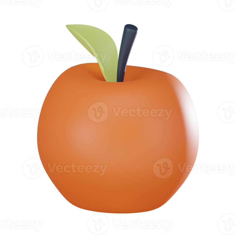 appel icoon met groen blad voor onderwijs. 3d geven png