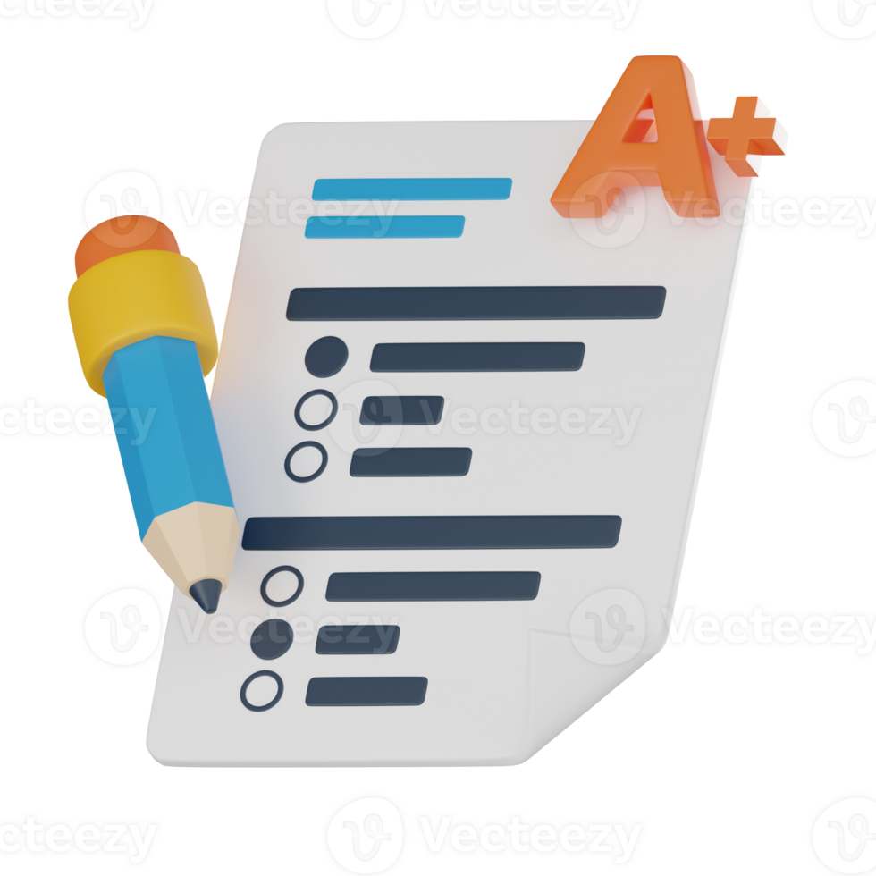 Exam Result Paper 3D Icon for Educational Success. 3D render png